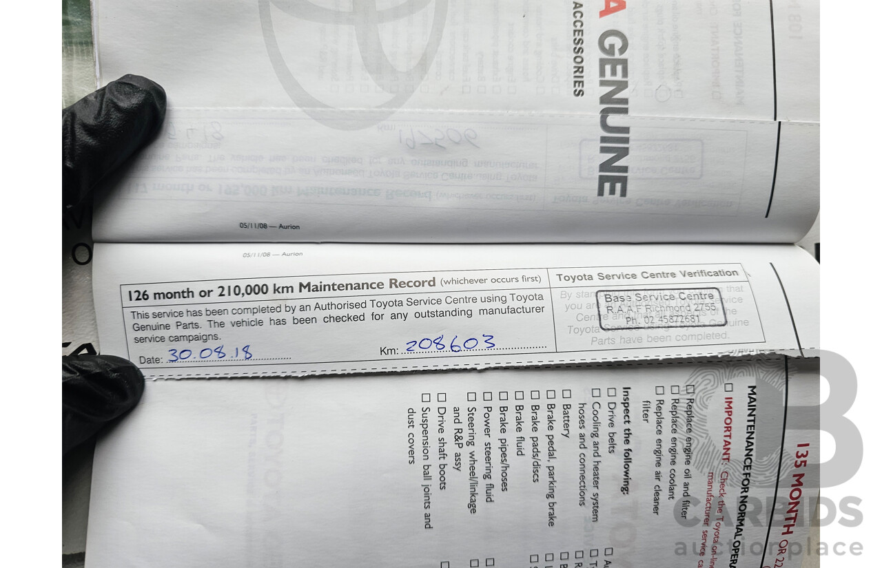 9/2009 Toyota Aurion Sportivo ZR6 GSV40R 09 UPGRADE 4d Sedan White 3.5L