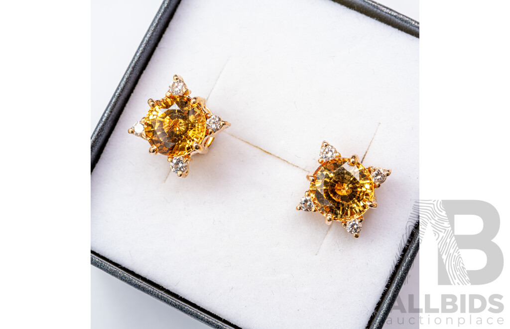 18ct Yellow Sapphire (5.26ct) & Diamond Set Stud Earrings, 13.5mm, 5.71grams