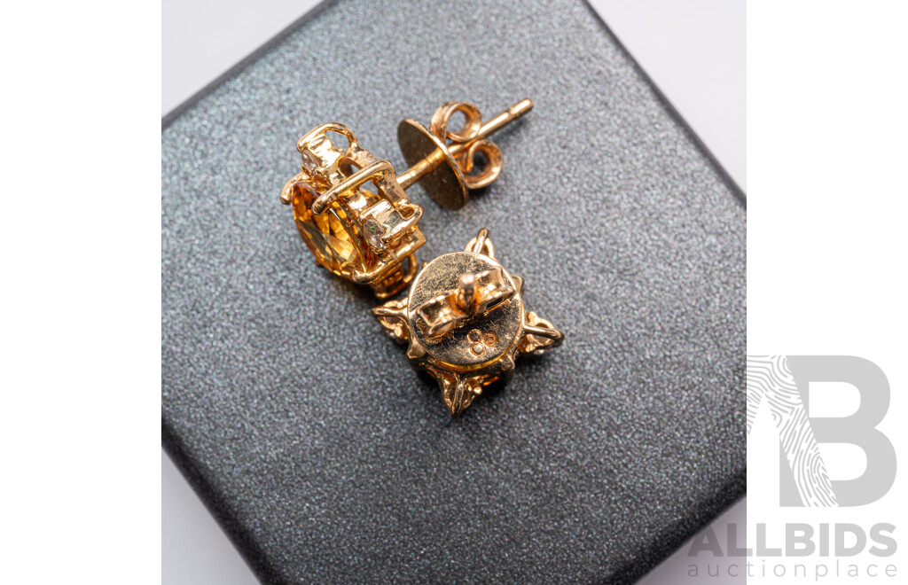 18ct Yellow Sapphire (5.26ct) & Diamond Set Stud Earrings, 13.5mm, 5.71grams