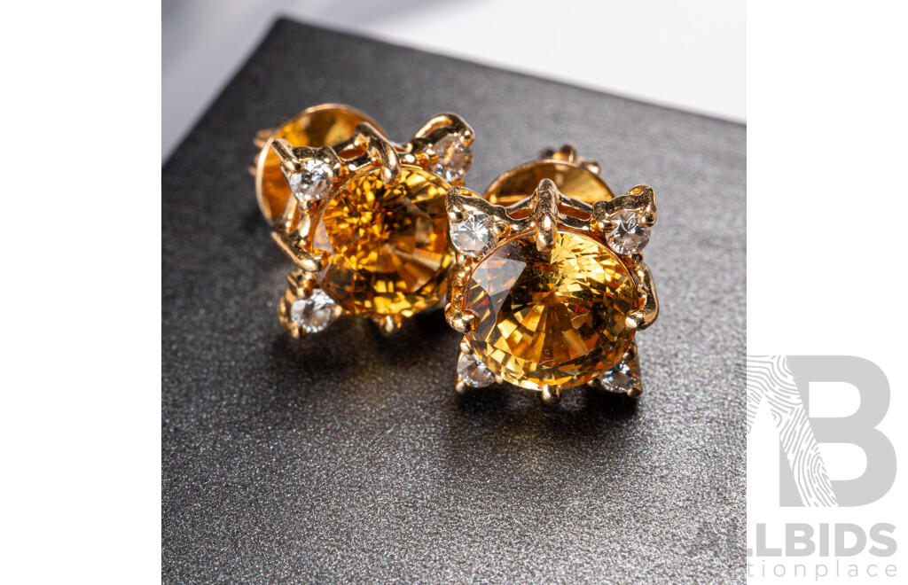 18ct Yellow Sapphire (5.26ct) & Diamond Set Stud Earrings, 13.5mm, 5.71grams