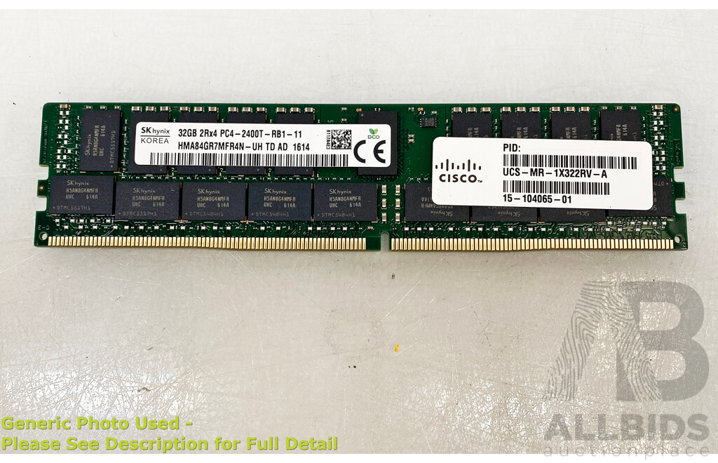 SK Hynix 32GB ECC DDR4 RDIMM RAM - Lot of Four