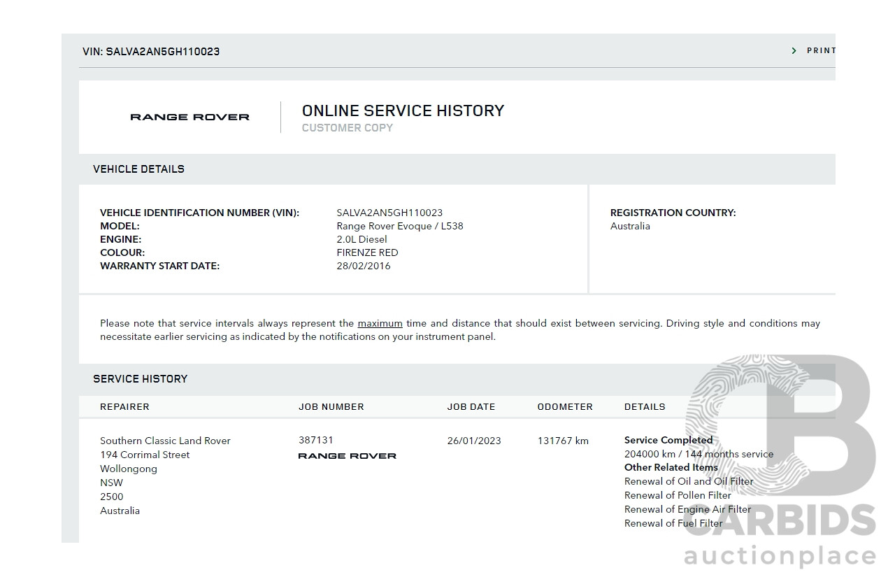 01/2016 Land Rover Range Rover Evoque TD4 180 HSE Dynamic (AWD) LV MY16 4d Wagon Firenze Red Metallic Turbo Diesel 2.0L