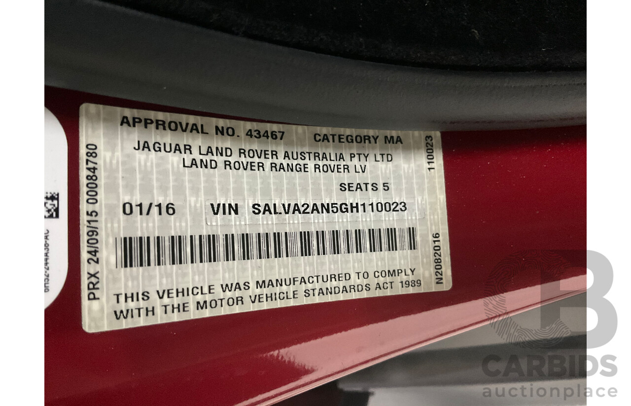 01/2016 Land Rover Range Rover Evoque TD4 180 HSE Dynamic (AWD) LV MY16 4d Wagon Firenze Red Metallic Turbo Diesel 2.0L
