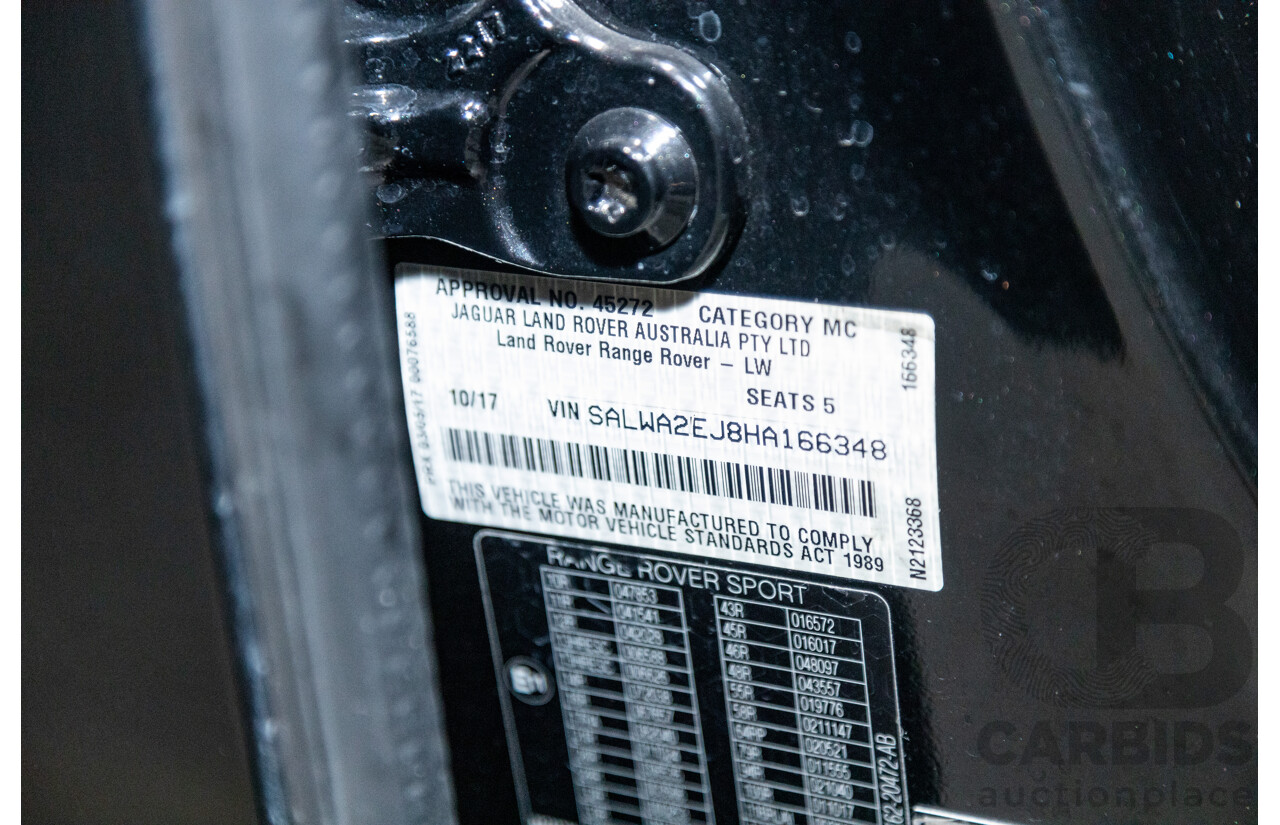 10/2017 Land Rover Range Rover Sport SDV8 HSE Dynamic LW (AWD) MY16 4d Wagon Santorini Black Metallic Twin Turbo Diesel V8 4.4L