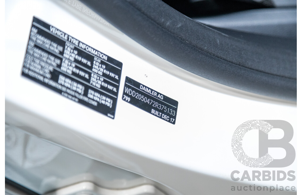 01/2018 Mercedes Benz C350e W205 MY18 4d Sedan Diamond White Metallic Turbo 2.0L / 60kw Hybrid