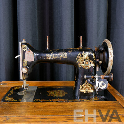 Vintage Barky Sewing Machine in Timber Cabinet