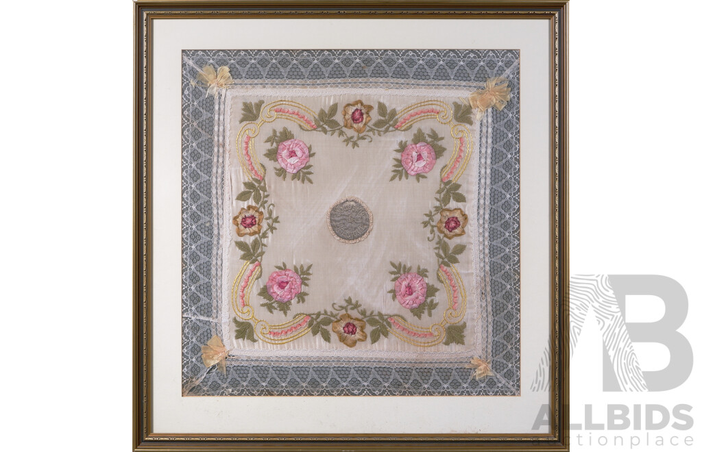 Antique Hand Crafted Belgian Souvenir Lace Piece - Framed