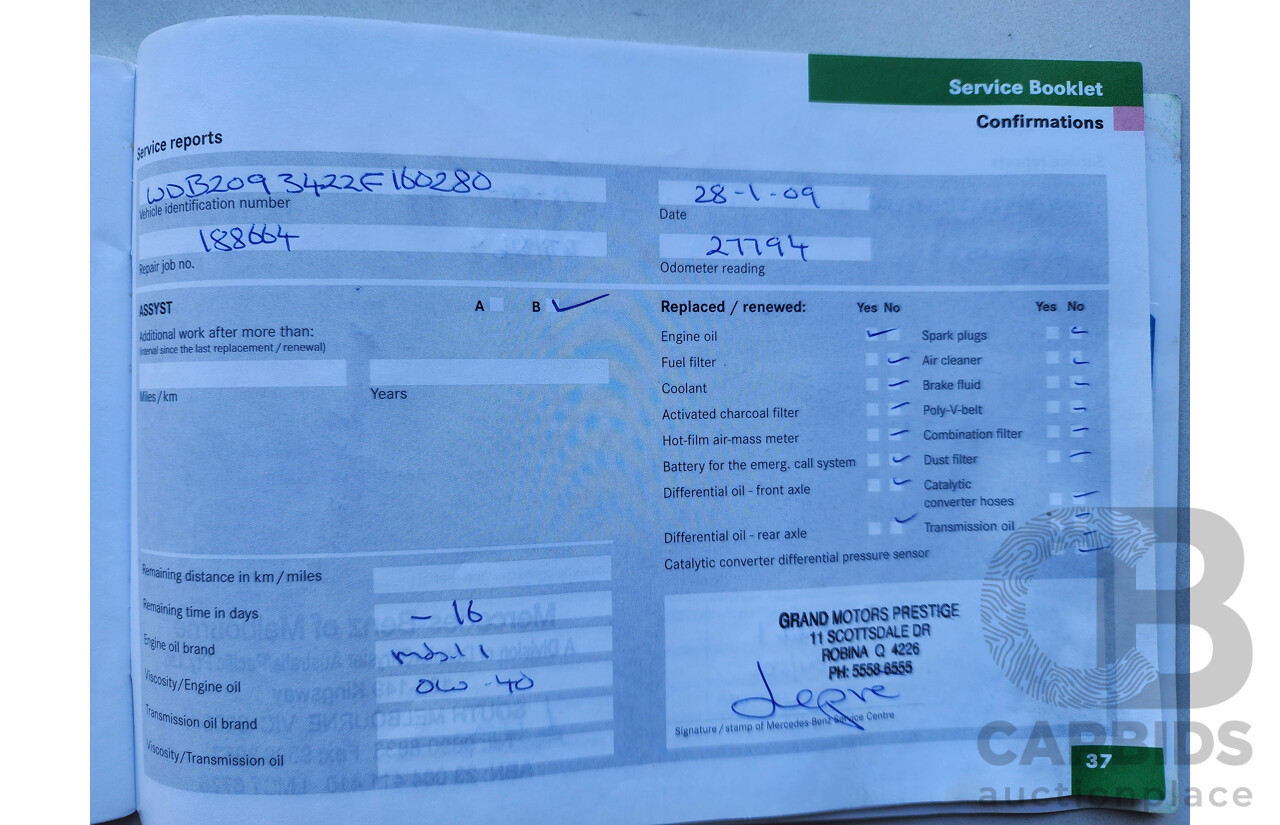 05/2005 Mercedes-Benz Clk200k ELEGANCE RWD C209 2D Coupe Black 1.8L