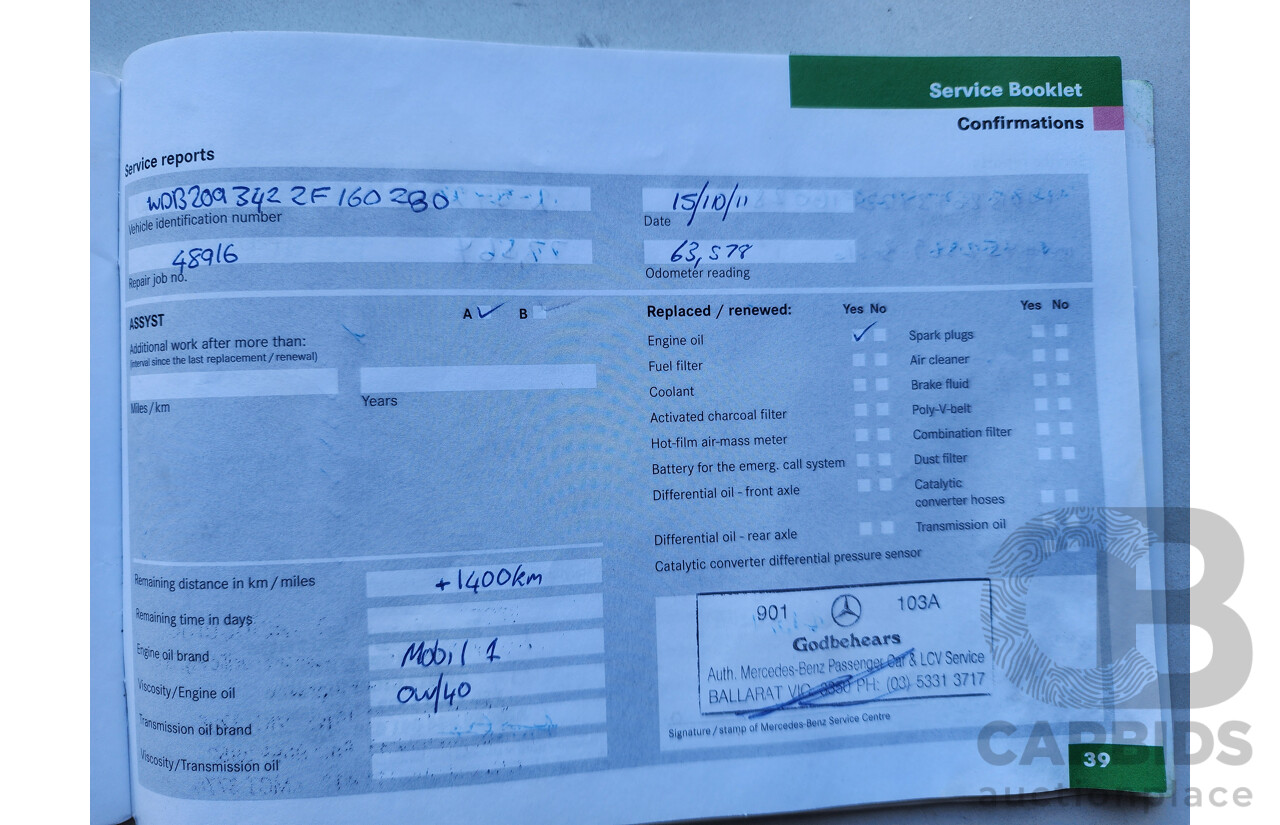 05/2005 Mercedes-Benz Clk200k ELEGANCE RWD C209 2D Coupe Black 1.8L