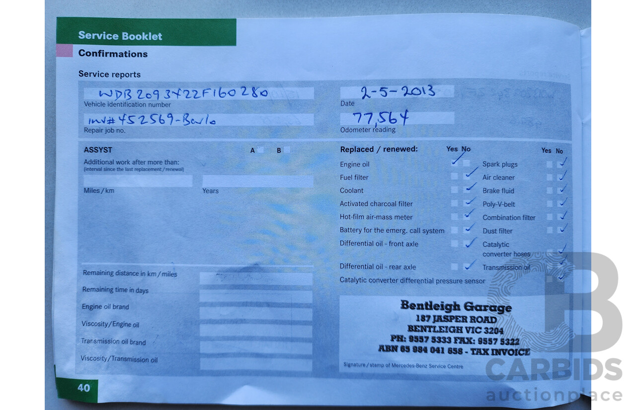 05/2005 Mercedes-Benz Clk200k ELEGANCE RWD C209 2D Coupe Black 1.8L