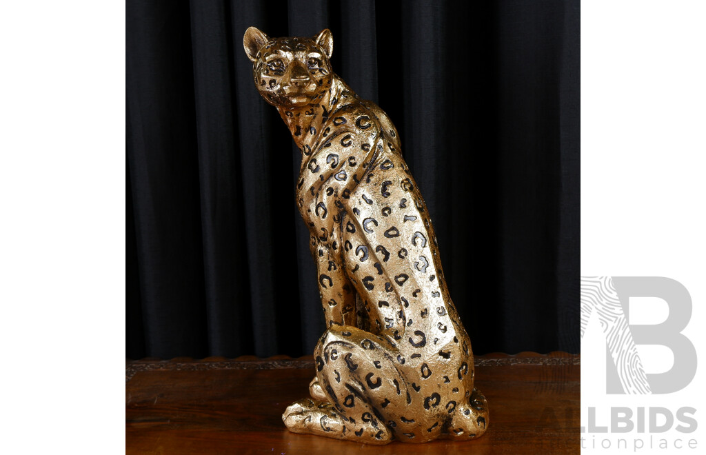 Gilt Cautious Crouching Leopard Statue
