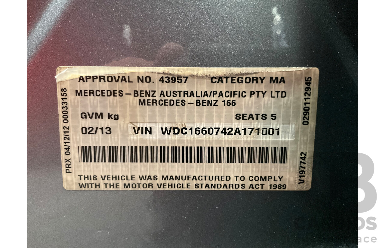 2/2013 Mercedes Benz ML63 AMG (4x4) W166 4d Wagon Palladium Silver Metallic Twin Turbo V8 5.5L