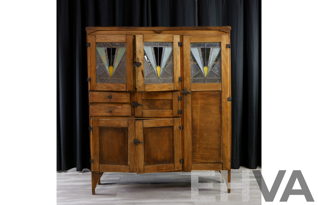 Art Deco Kitchen Cabinet with Leadlight Doors