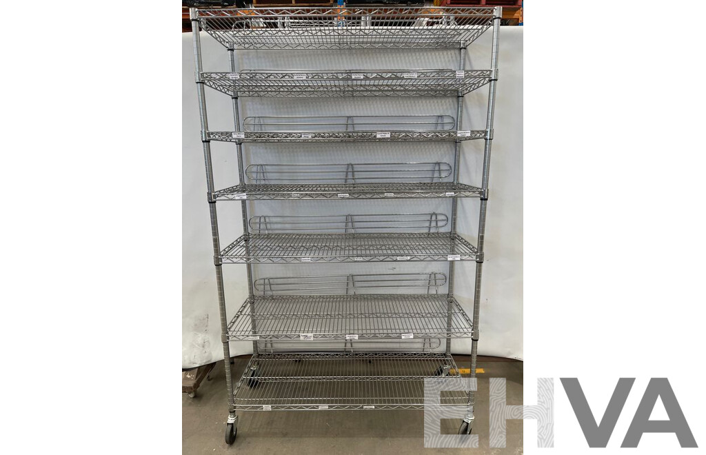 Artrend Shelf Tech System Chrome Steel Dry Store Wire Shelving on Caster Wheels