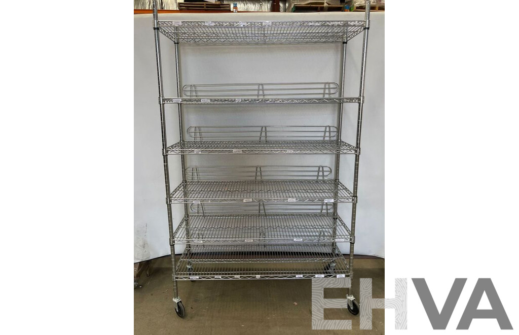 Artrend Shelf Tech System Chrome Steel Dry Store Wire Shelving on Caster Wheels