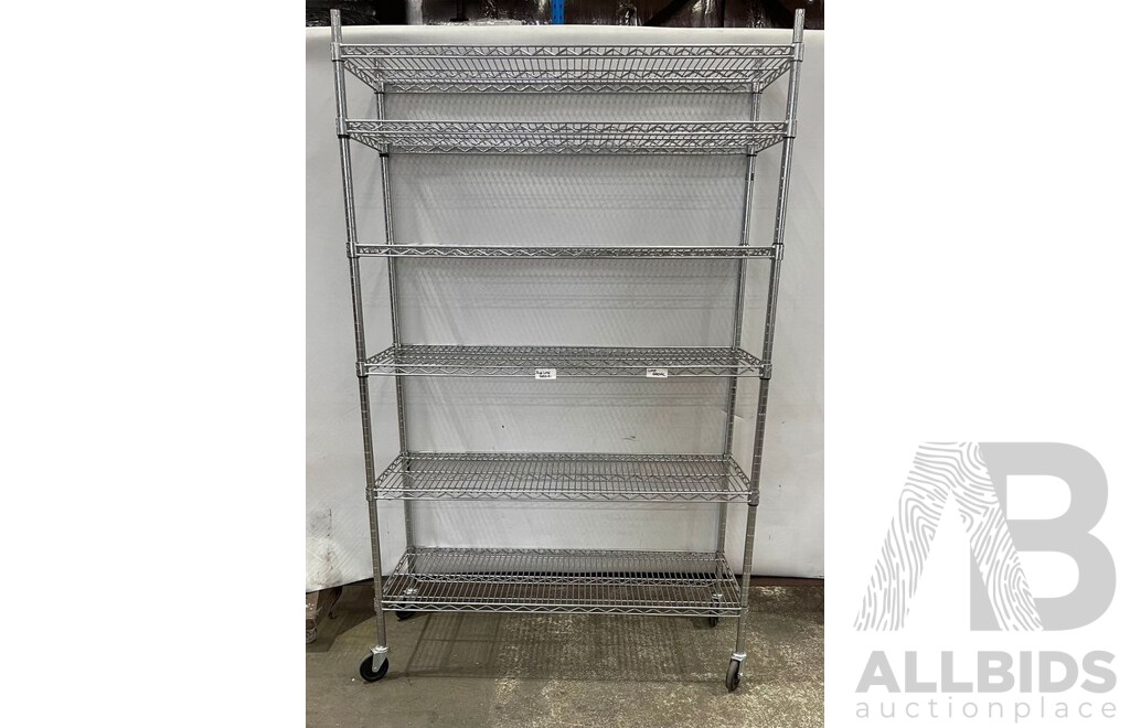 Artrend Shelf Tech System Chrome Steel Dry Store Wire Shelving on Caster Wheels