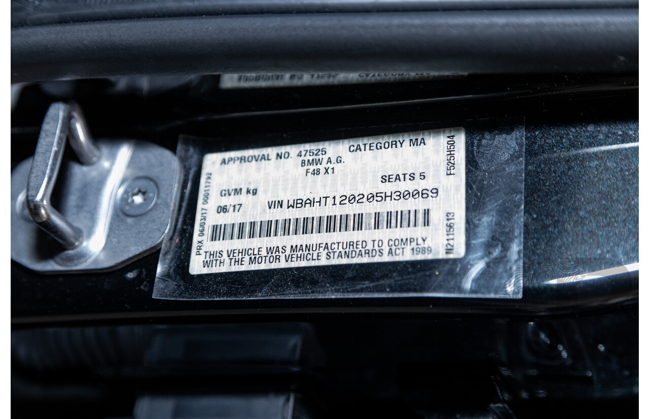 6/2017 BMW X1 Xdrive 25i (AWD) F48 4d Wagon Black Metallic Turbo 2.0L