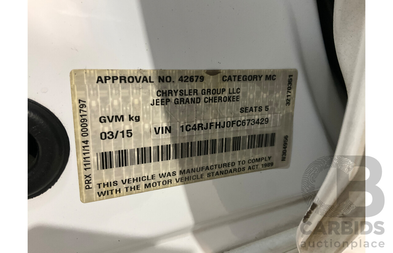 3/2015 Jeep Grand Cherokee SRT 8 (4x4) WK MY15 4d Wagon Bright White V8 6.4L