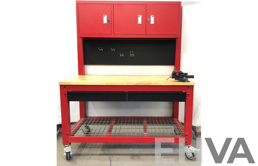 Whalen Heavy Duty Mobile Workbench with Hutch and Pegboard