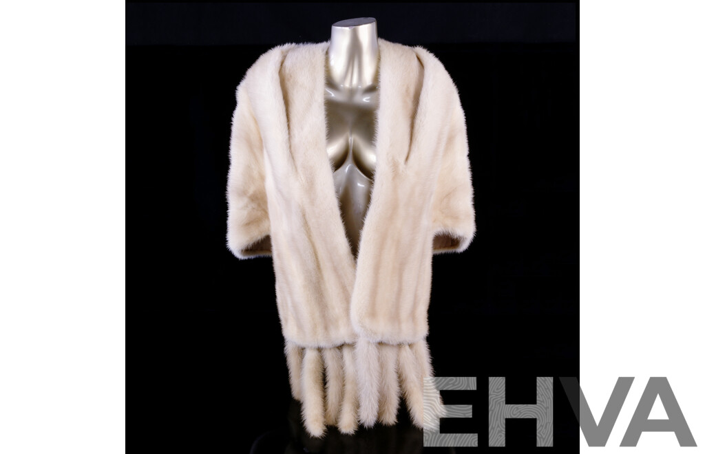 Vintage Cornelius Furs Sydney White Mink Stole with Detachable Tassels in  Original Silk Zip Bag