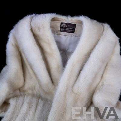 Vintage Cornelius Furs Sydney White Mink Stole with Detachable Tassels in  Original Silk Zip Bag