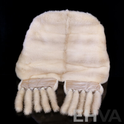 Vintage Cornelius Furs Sydney White Mink Stole with Detachable Tassels in  Original Silk Zip Bag