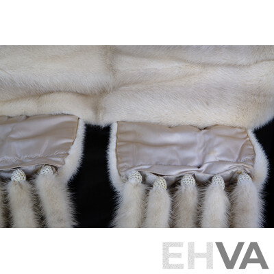 Vintage Cornelius Furs Sydney White Mink Stole with Detachable Tassels in  Original Silk Zip Bag