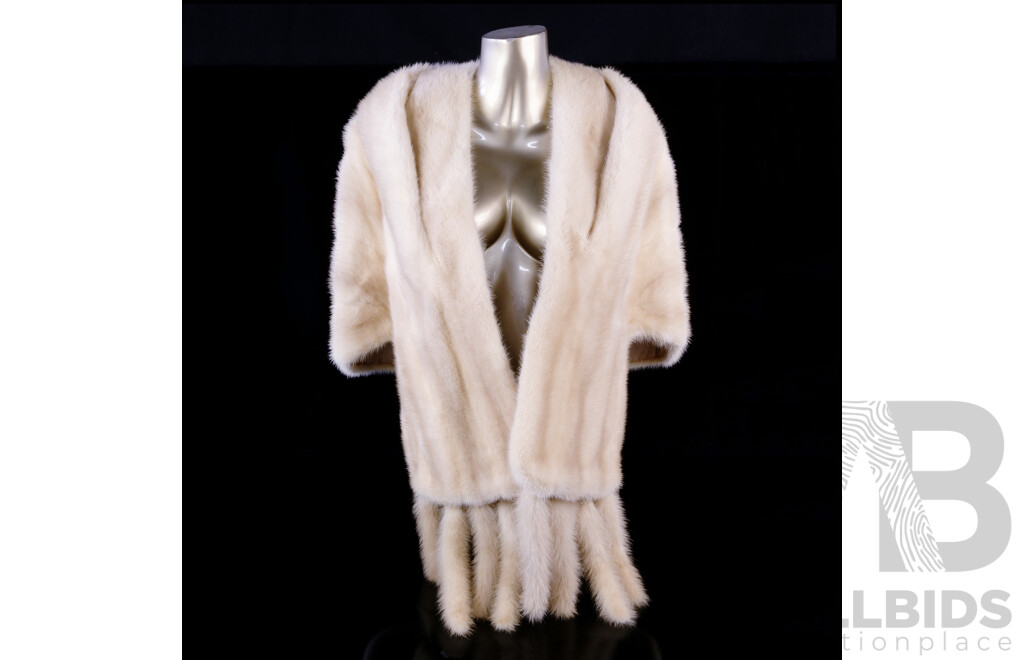 Vintage Cornelius Furs Sydney White Mink Stole with Detachable Tassels in  Original Silk Zip Bag