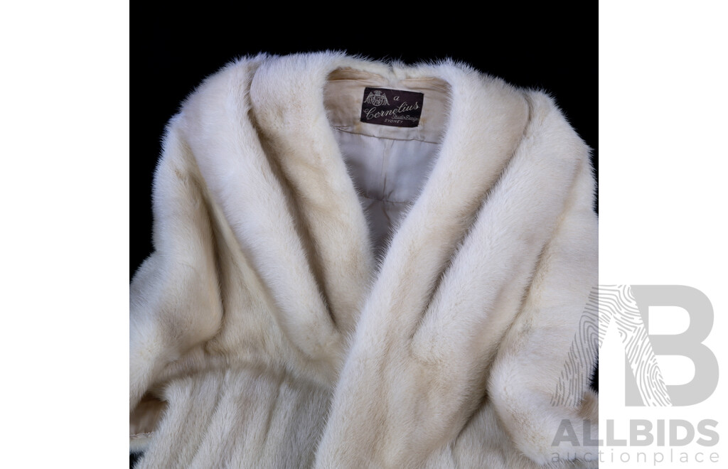 Vintage Cornelius Furs Sydney White Mink Stole with Detachable Tassels in  Original Silk Zip Bag