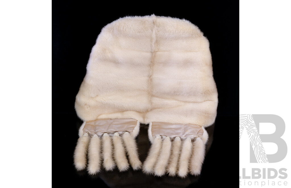 Vintage Cornelius Furs Sydney White Mink Stole with Detachable Tassels in  Original Silk Zip Bag
