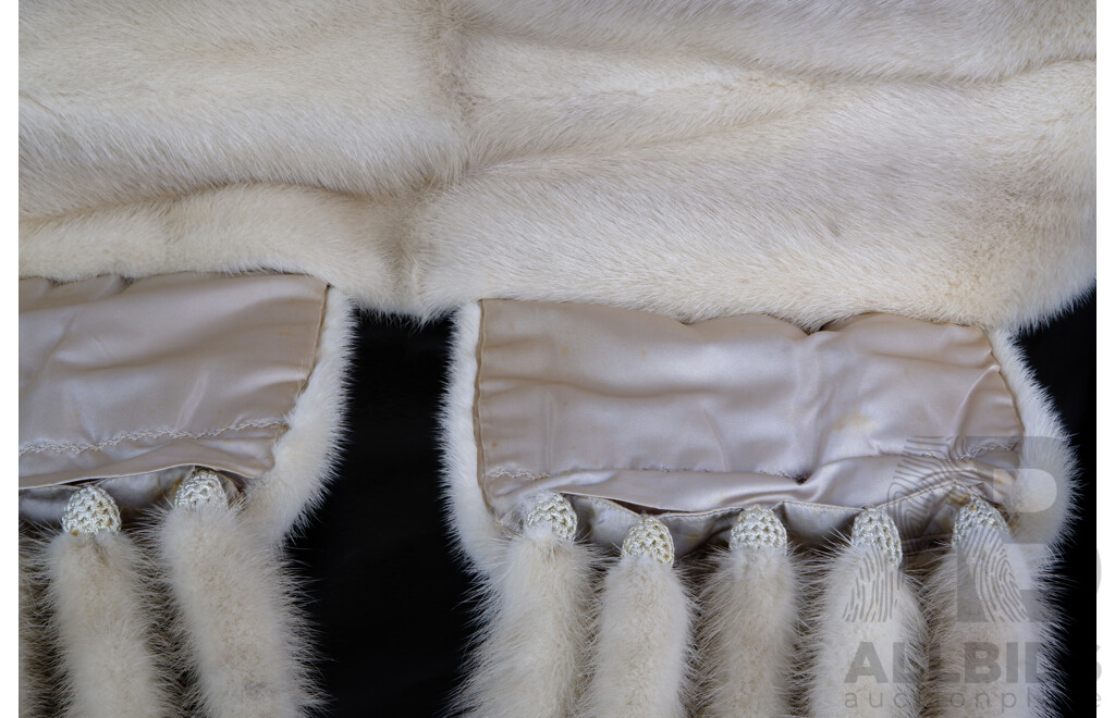 Vintage Cornelius Furs Sydney White Mink Stole with Detachable Tassels in  Original Silk Zip Bag