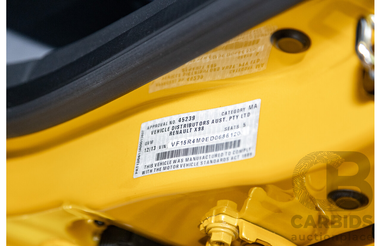 12/2013 Renault Clio RS 200 Sport X98 5d Hatchback Liquid Yellow Metallic Turbo 1.6L