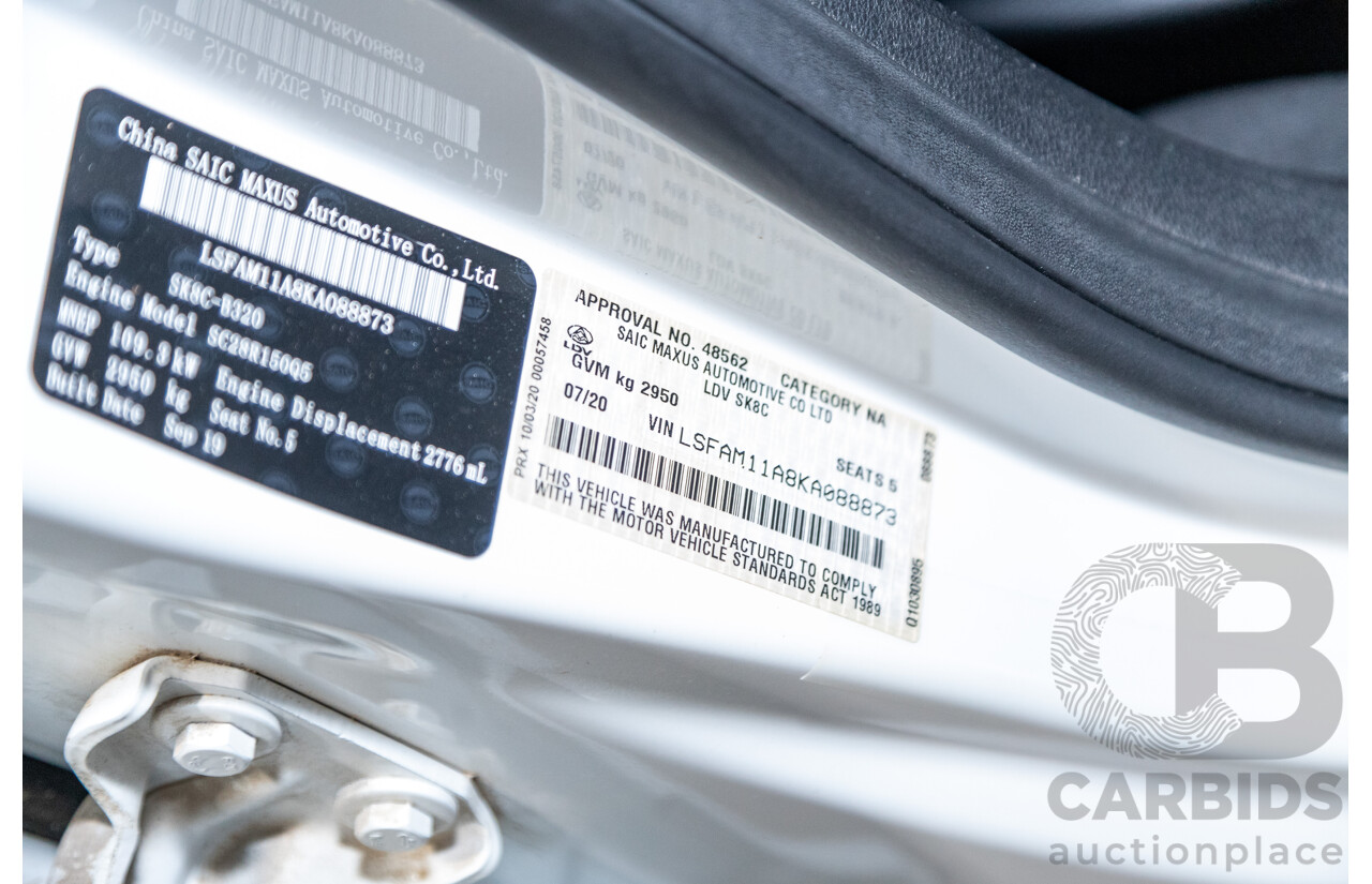 07/2020 Saic Motors LDV T60 Luxe (4x4) SK8C MY20 4d Dual Cab Blanc White Turbo Diesel 2.8L