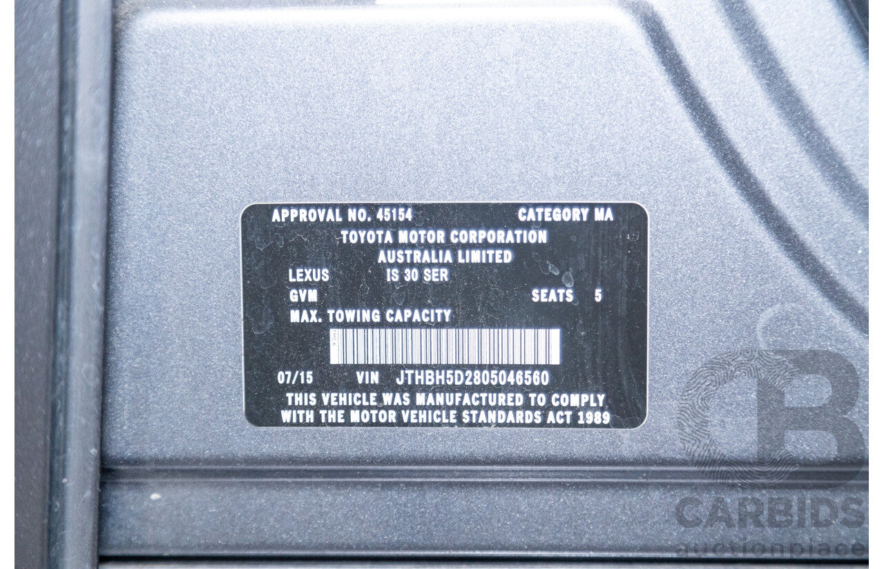 7/2015 Lexus IS300h Luxury Hybrid AVE30R MY15 4d Sedan Mercury Grey Metallic 2.5L - Hybrid