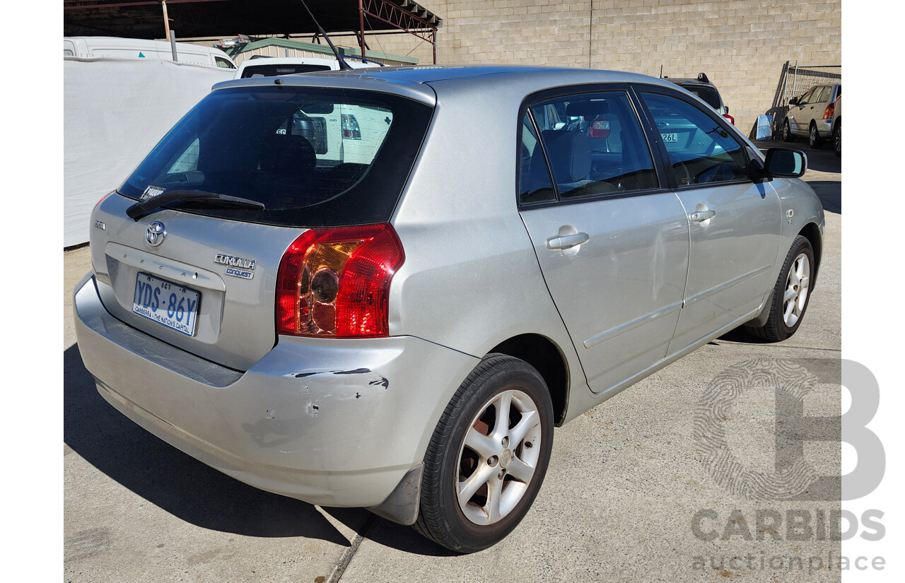 03/2005 Toyota Corolla CONQUEST SECA FWD ZZE122R 5D Hatchback Silver 1.8L