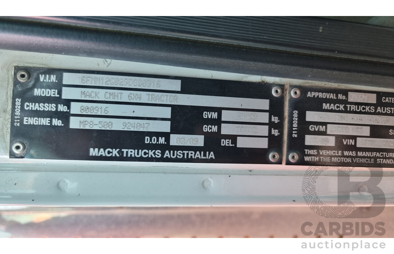 02/2009 MACK Trident CAB 6 X 4 Prime Mover Turbo Diesel 530Hp 12.7L