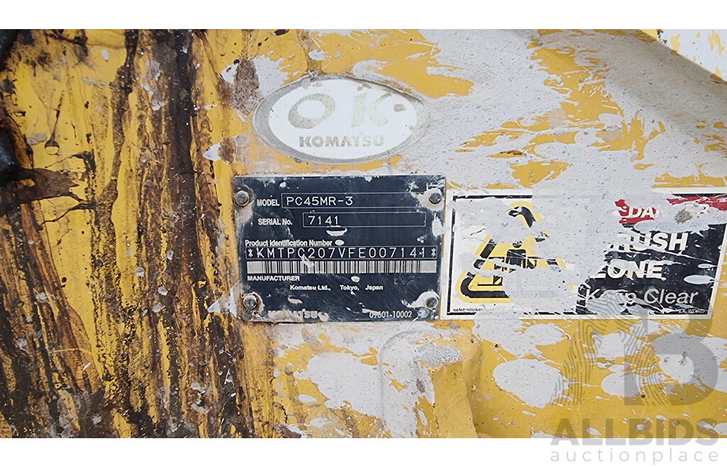 Komatsu PC45MR-3 4.5T Mini Excavator Diesel 38hp 2.2L