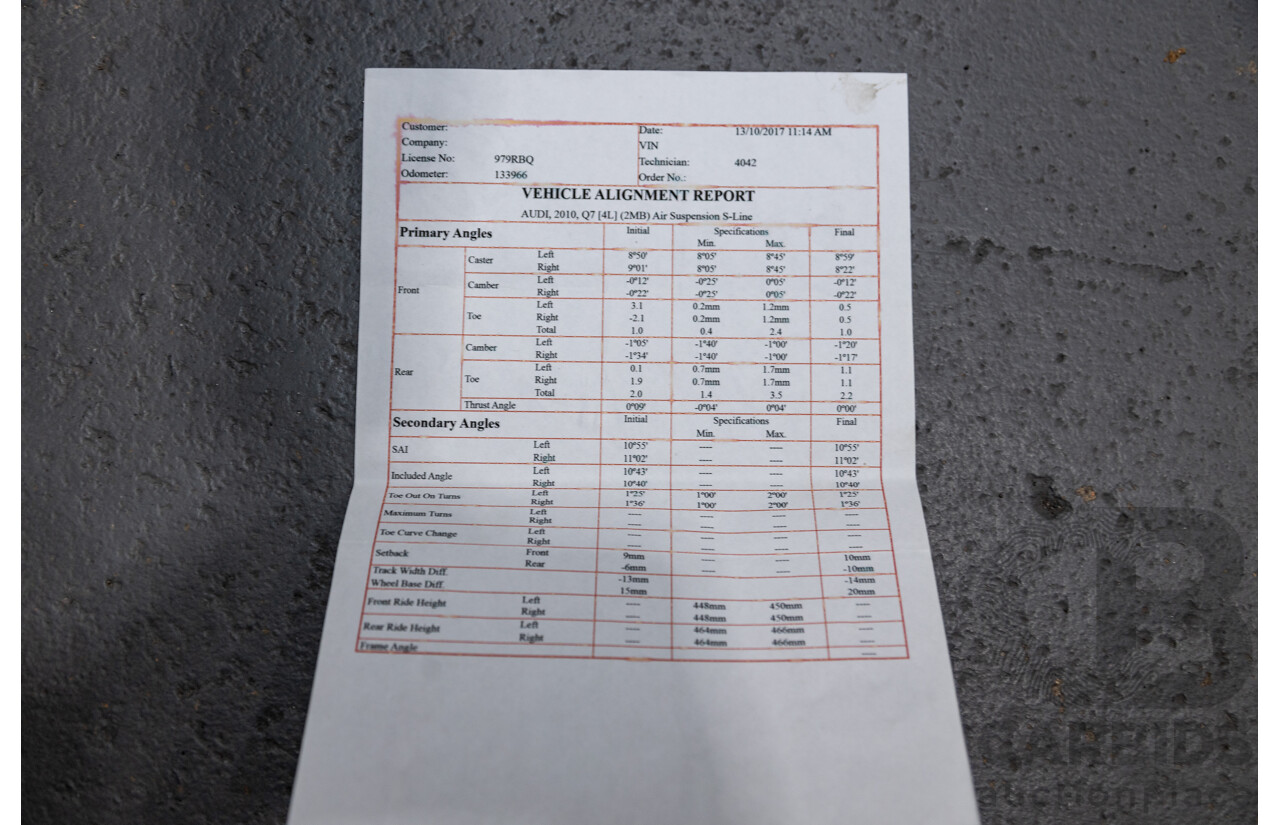 6/2010 Audi Q7 4.2 TDI Quattro (AWD) S-Line Package MY10 Upgrade 4d Wagon Ice Silver Metallic Turbo Diesel V8 4.2L - 7 Seater