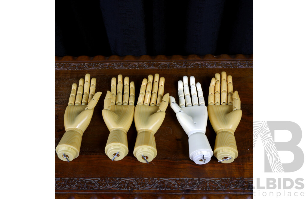 Two Pairs of Articulated Plastic Mannequin Hands and Another