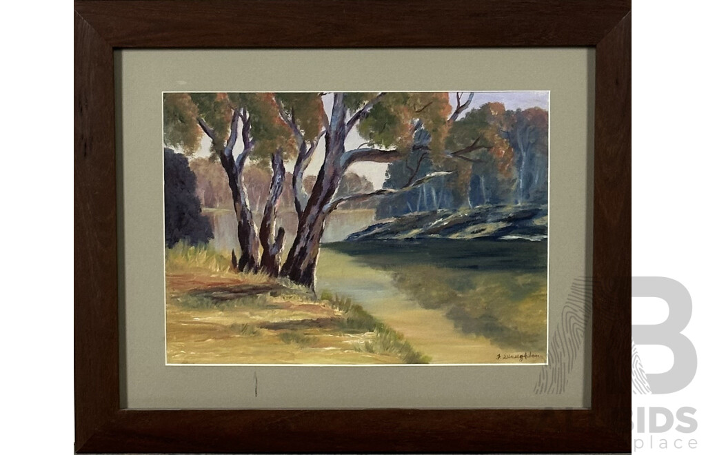 F Staughton, (20th Century), River by a Tree, Oil on Canvas Board