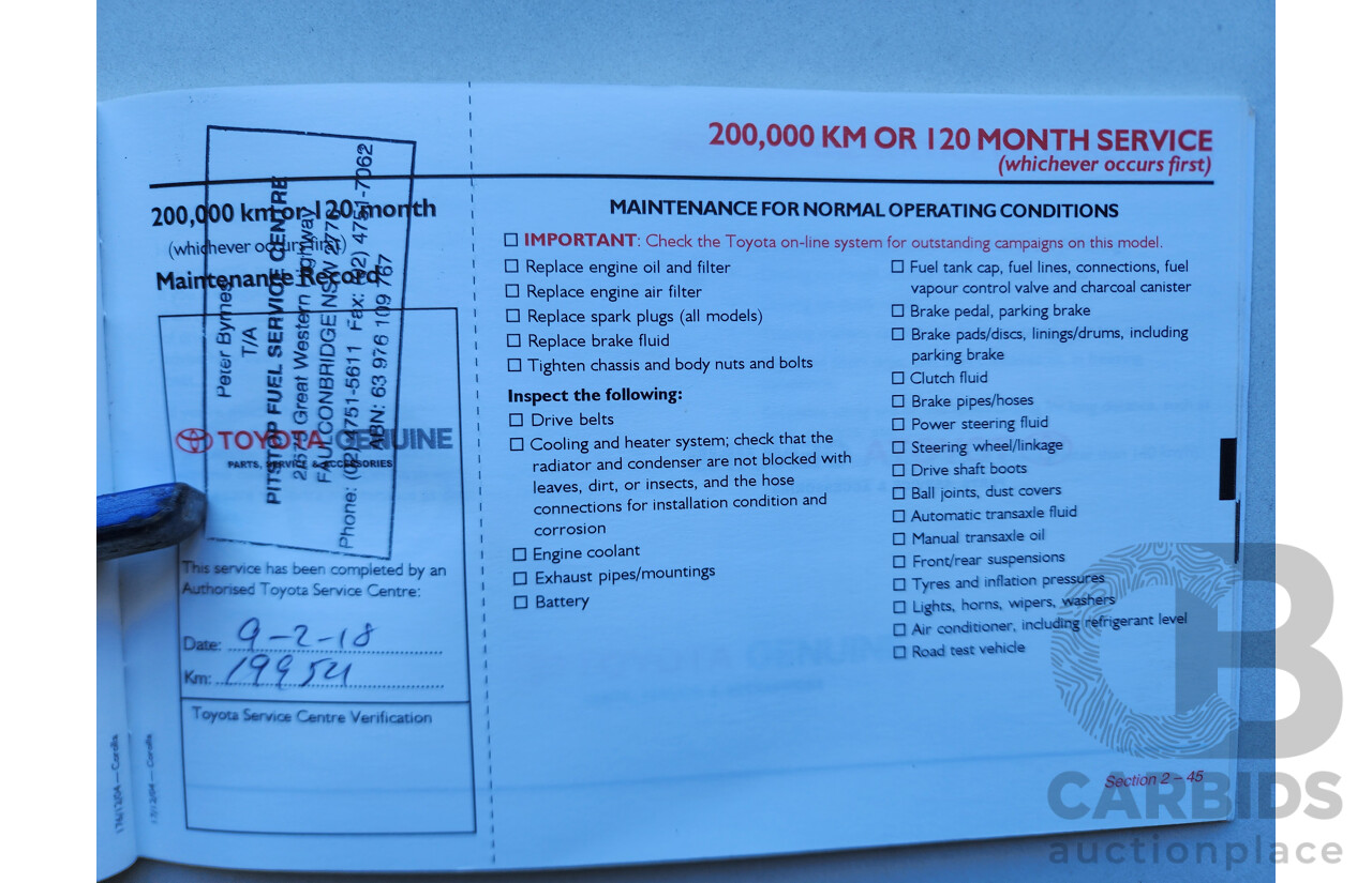 01/2006 Toyota Corolla ASCENT FWD ZZE122R 4D Sedan Silver 1.8L