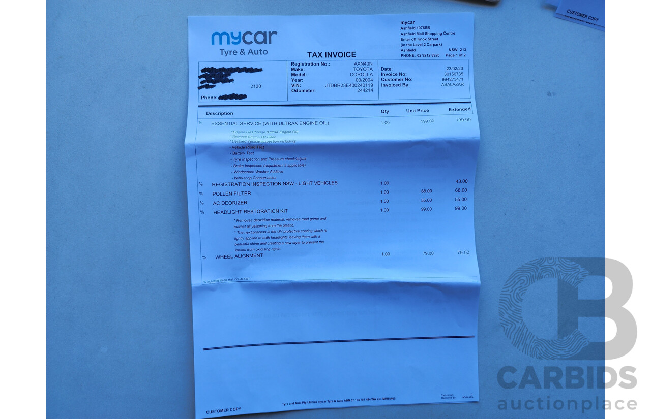 01/2006 Toyota Corolla ASCENT FWD ZZE122R 4D Sedan Silver 1.8L