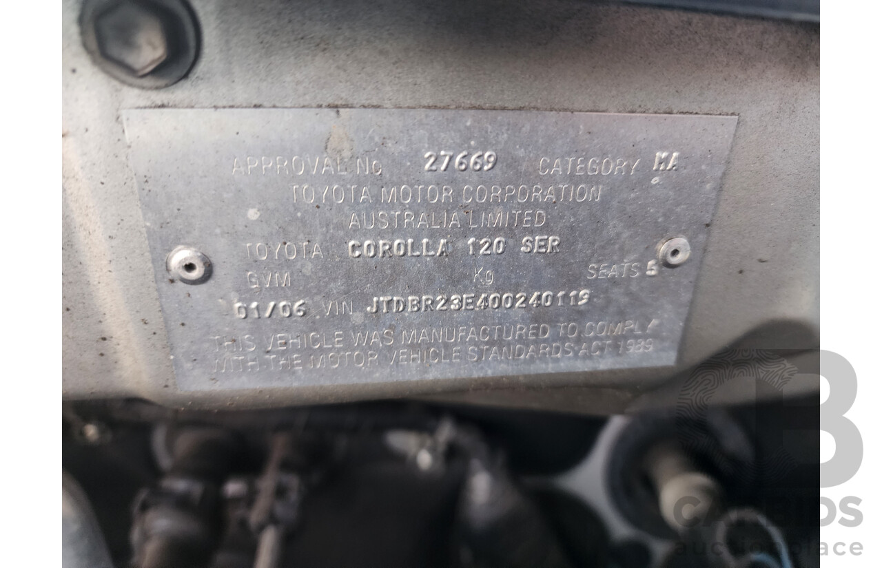 01/2006 Toyota Corolla ASCENT FWD ZZE122R 4D Sedan Silver 1.8L