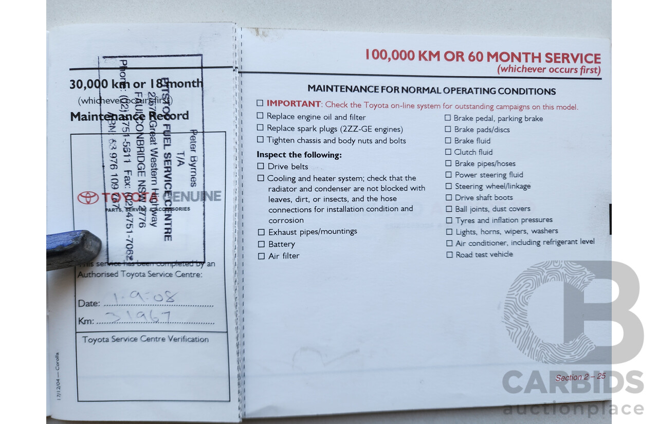 01/2006 Toyota Corolla ASCENT FWD ZZE122R 4D Sedan Silver 1.8L