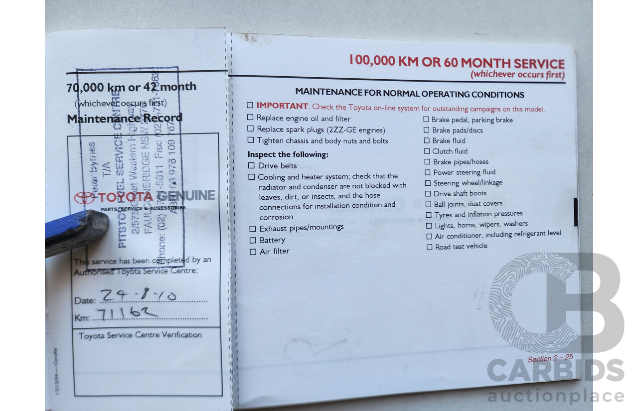 01/2006 Toyota Corolla ASCENT FWD ZZE122R 4D Sedan Silver 1.8L