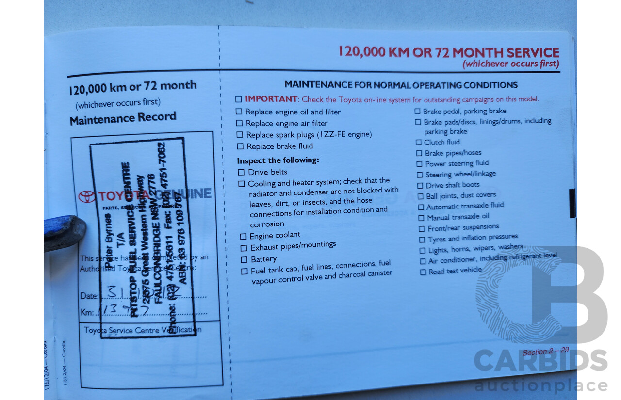 01/2006 Toyota Corolla ASCENT FWD ZZE122R 4D Sedan Silver 1.8L