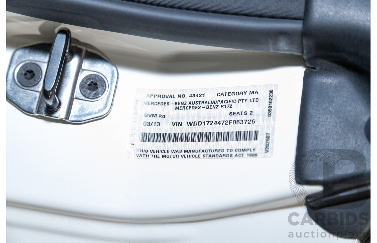 3/2013 Mercedes Benz SLK 250 AMG Package R172 MY13 2d Convertible Calcite White Turbo 1.8L