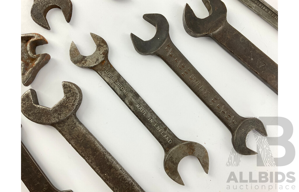 Collection of Vintage Imperial/BSF Double End Spanners Including Eagle Brand, Garrington, Dropstamco, Armstrong, Bentall, Dowidat, Utility, Govenor, Radnall's Sure Fit