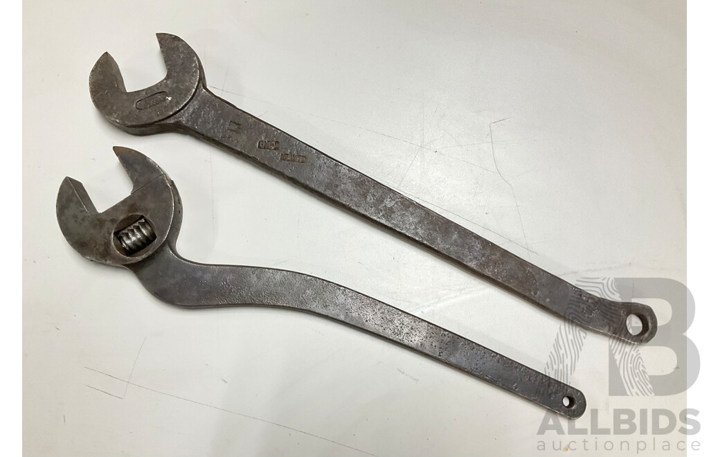 Large Vintage Transport Department New South Wales Open End Spanner G.N 50 and Cranked Arm Adjustable Spanner