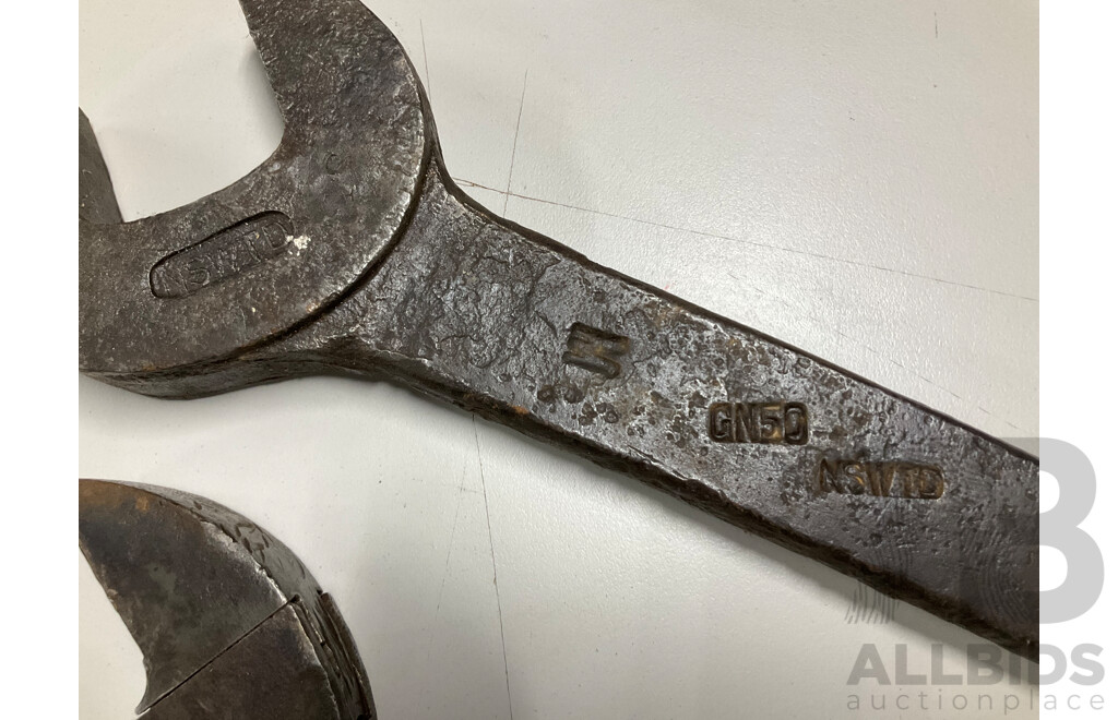 Large Vintage Transport Department New South Wales Open End Spanner G.N 50 and Cranked Arm Adjustable Spanner